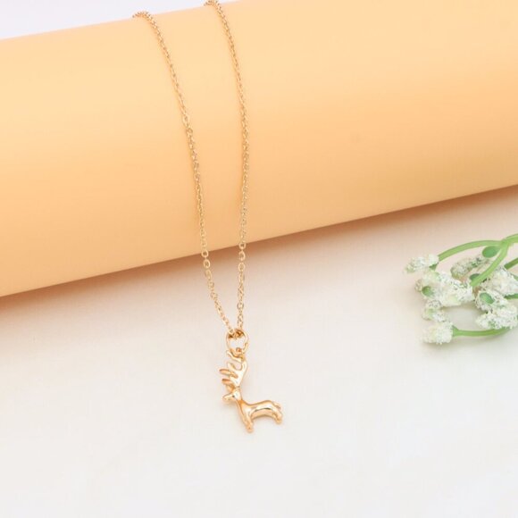 Reindeer Pendant Rose Gold Necklace with Delicate Chain, XPNL0399 - Picture 10 of 13